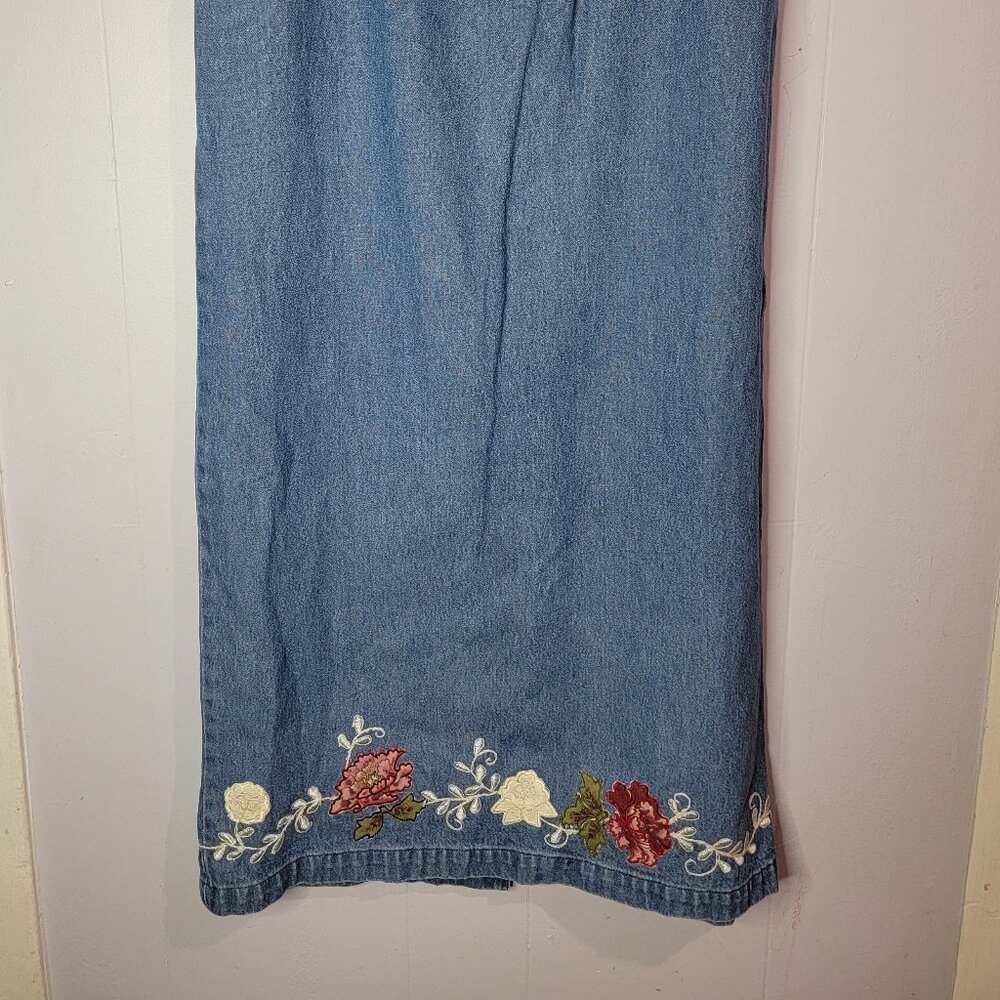 Denim & Co Denim Maxi Skirt with Floral Embroidered Hem